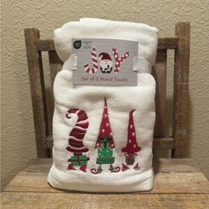 Christmas Gnome Bathroom Hand Towels Set Of 2, Gnomes Holding Christmas Presents